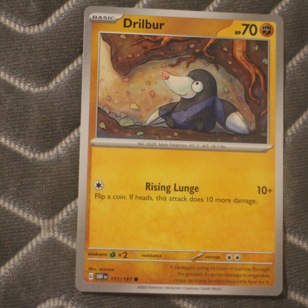 Pokemon Drilbur Card - Yellow and Brown